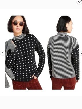 ANTHROPOGIE S Ivanna Lizzie Polka Dot Mock Neck Sweater B&W Black White size s